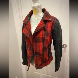 NWOT Leather and Plaid Fabric Jacket